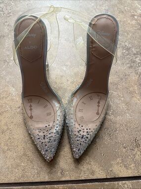 Aldo Clear PVC Pointed Heels with Rhinestone Embellishment - Nude/Brown